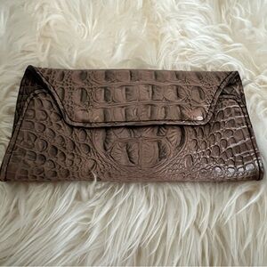 Crocodile skin leather clutch